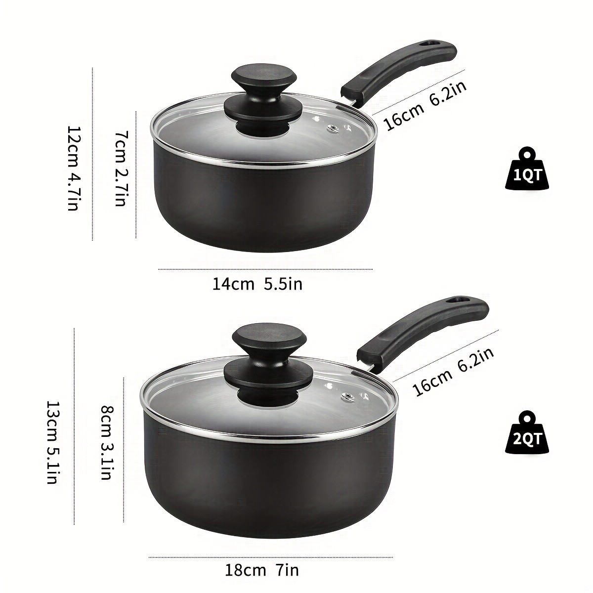 KPXSIAION Nonstick Sauce Pan Set (1QT + 2QT) Induction-Compatible Aluminum Pots with Lids for Everyday Home Cooking