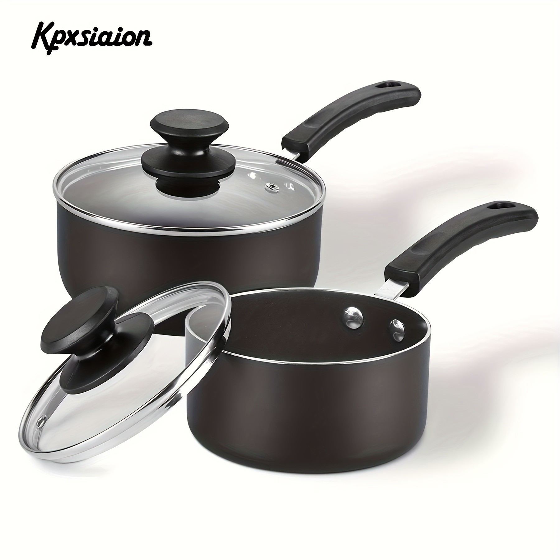 KPXSIAION Nonstick Sauce Pan Set (1QT + 2QT) Induction-Compatible Aluminum Pots with Lids for Everyday Home Cooking