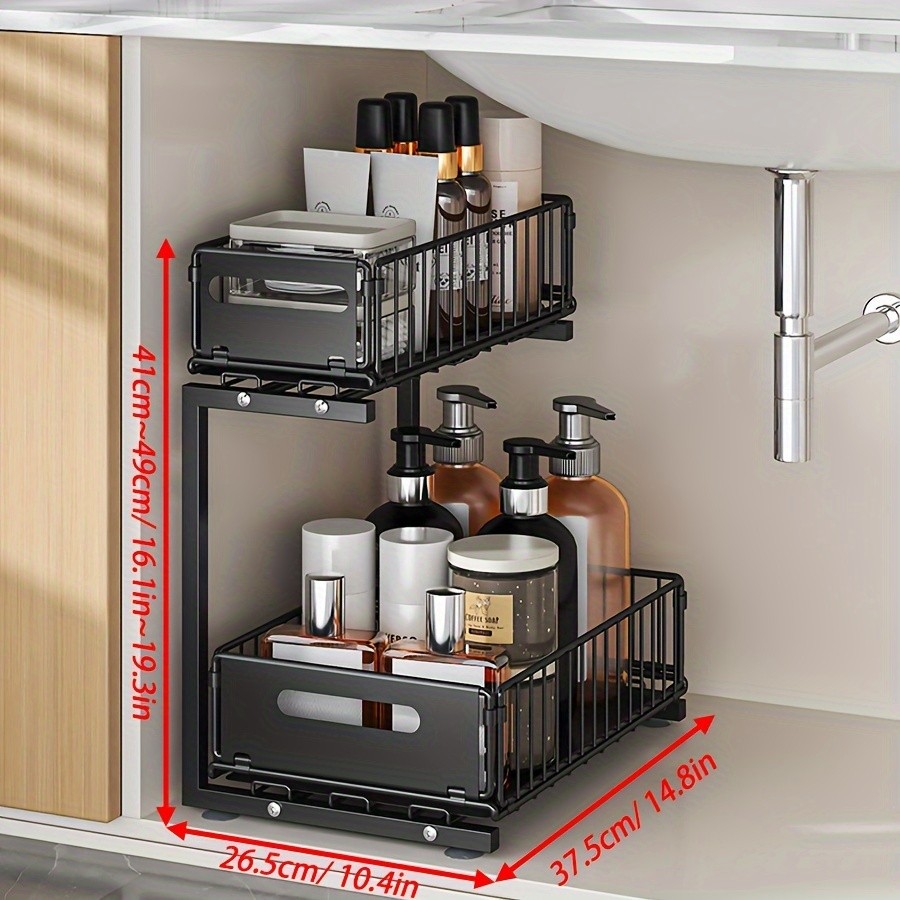 URLUNA 2-Tier Pull-Out Under Sink Organizer  Space-Saving Metal Cabinet Storage Rack for Kitchen & Bathroom