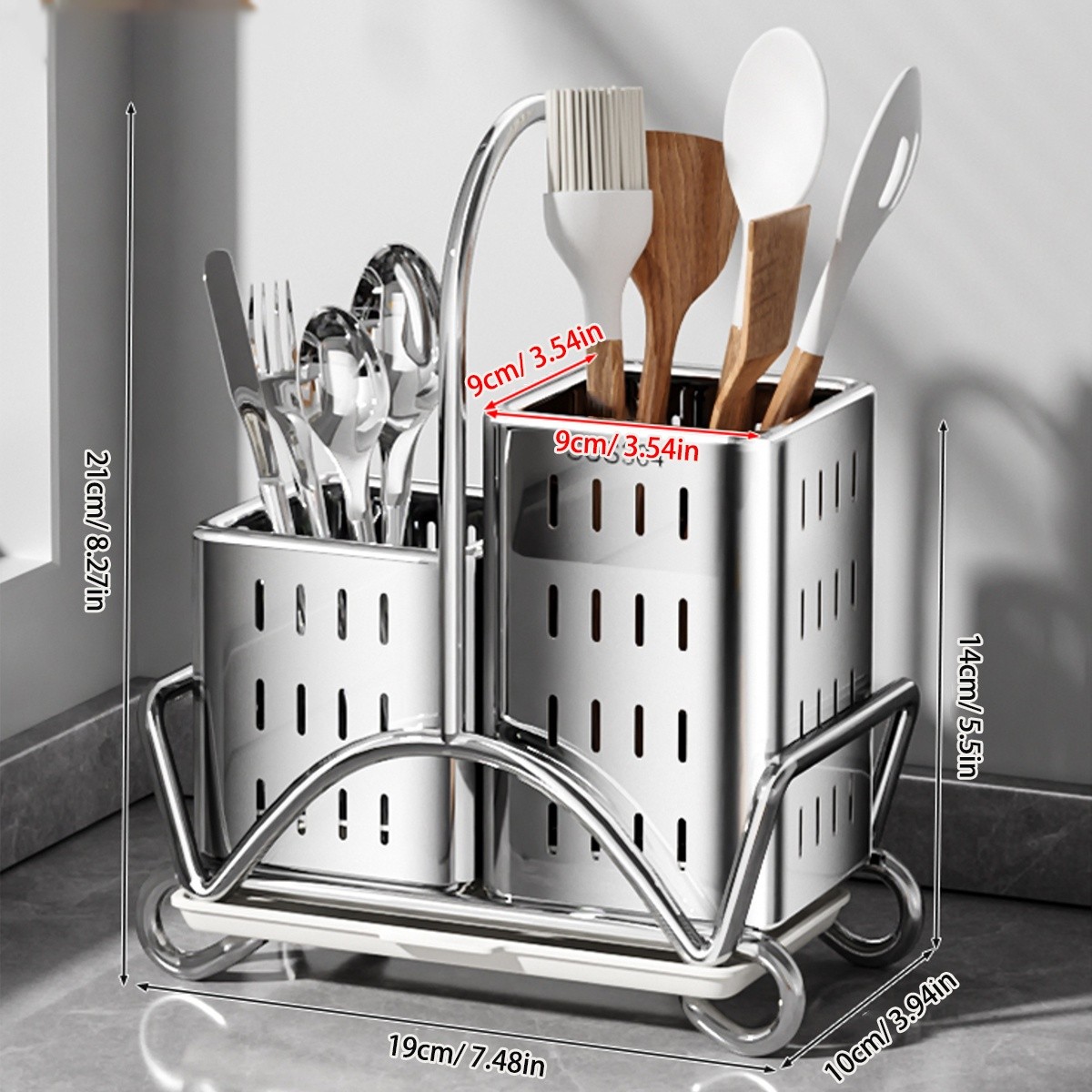 URLUNA Stainless Steel Cutlery Holder SUS 304 Silverware Caddy with Bracket for Kitchen Countertop