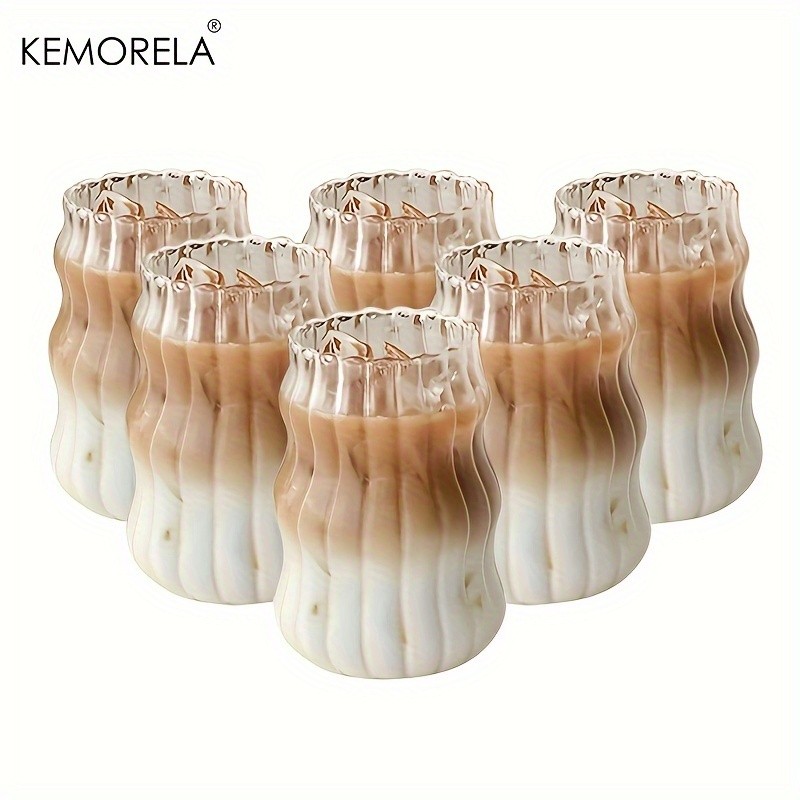 KEMORELA 17oz Irregular Wavy Drinking Glasses (4/6pcs)  Clear Water & Coffee Cups for Home & Kitchen