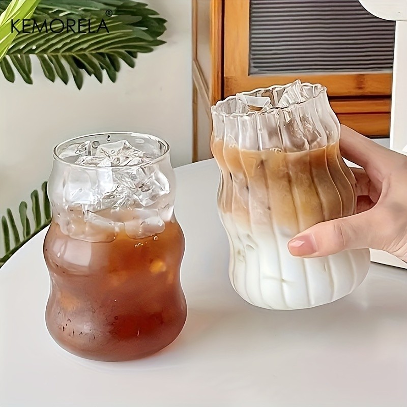 KEMORELA 17oz Irregular Wavy Drinking Glasses (4/6pcs)  Clear Water & Coffee Cups for Home & Kitchen