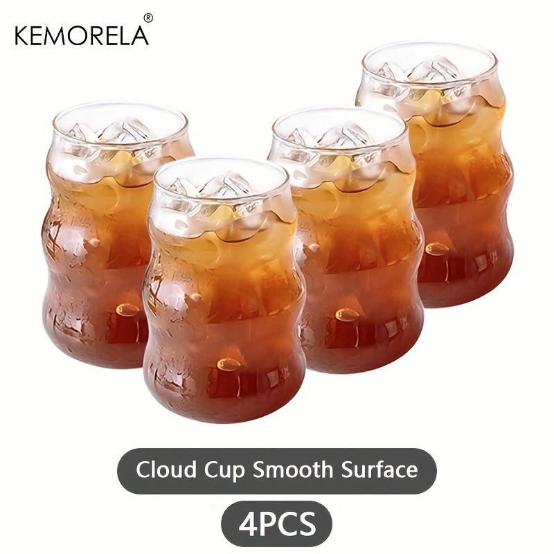 KEMORELA 17oz Irregular Wavy Drinking Glasses (4/6pcs)  Clear Water & Coffee Cups for Home & Kitchen