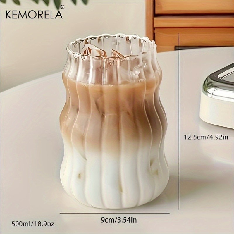 KEMORELA 17oz Irregular Wavy Drinking Glasses (4/6pcs)  Clear Water & Coffee Cups for Home & Kitchen
