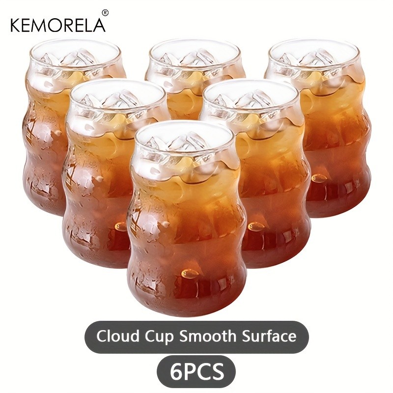 KEMORELA 17oz Irregular Wavy Drinking Glasses (4/6pcs)  Clear Water & Coffee Cups for Home & Kitchen