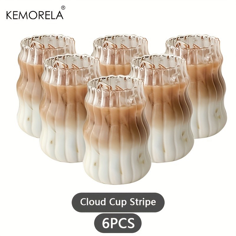 KEMORELA 17oz Irregular Wavy Drinking Glasses (4/6pcs)  Clear Water & Coffee Cups for Home & Kitchen
