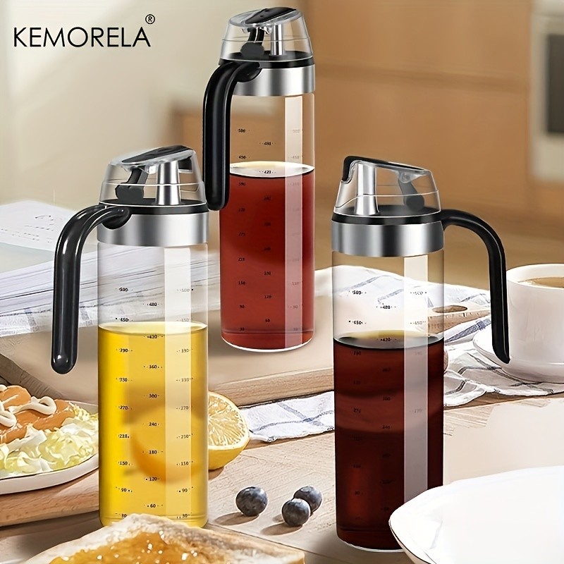 KEMORELA Glass Seasoning Bottle Dispenser PVC-Free Transparent Sauce Jar with Measurement Markings