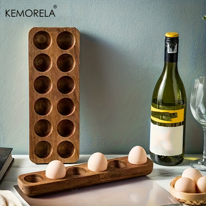 KEMORELA Wooden Egg Storage Box  Multi-Compartment Egg Holder Tray for Home Kitchen Organisation