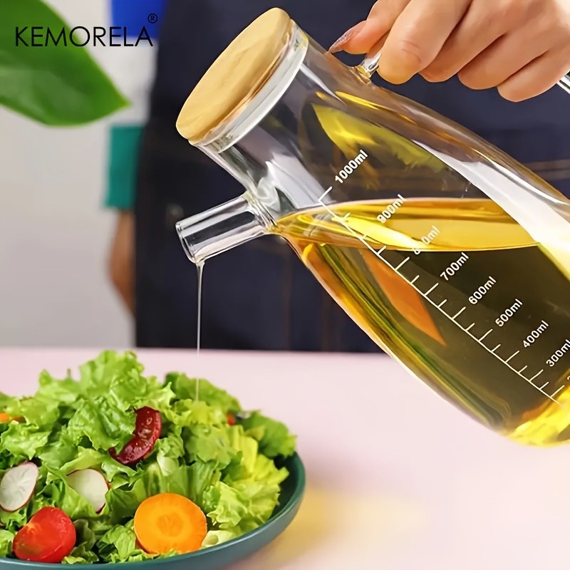 KEMORELA Large Capacity Glass Oil Can  BPA-Free Leak-Proof Dispenser for Olive Oil, Vinegar & Condiments