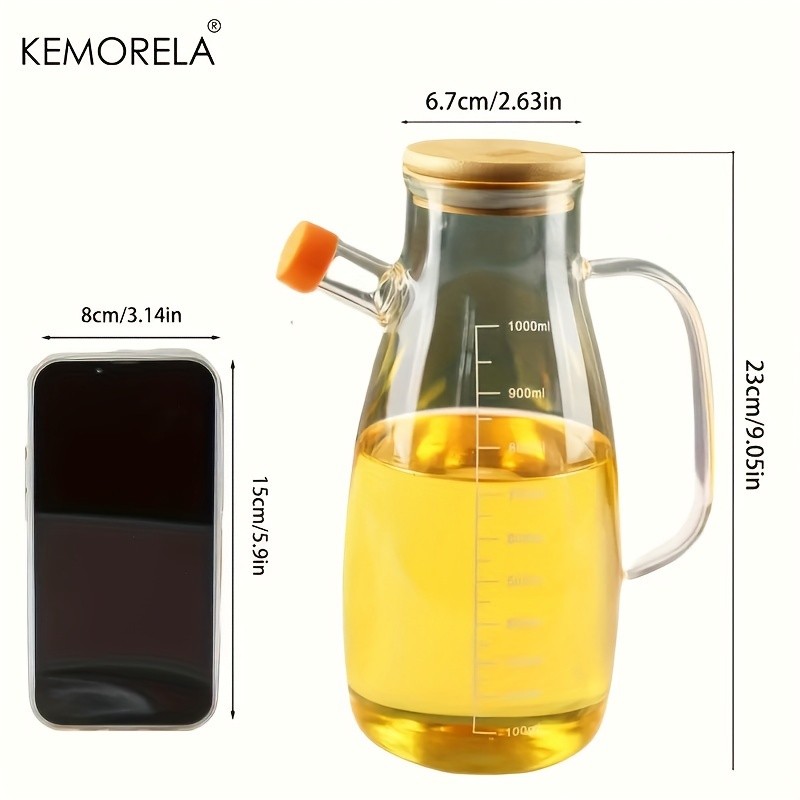 KEMORELA Large Capacity Glass Oil Can  BPA-Free Leak-Proof Dispenser for Olive Oil, Vinegar & Condiments