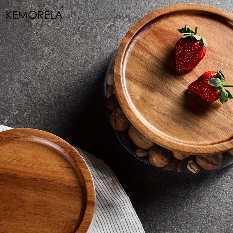 KEMORELA Double Layer Glass Bowl with Wooden Lid  Food-Safe Storage Container for Snacks, Fruits, Nuts & Holiday Dcor