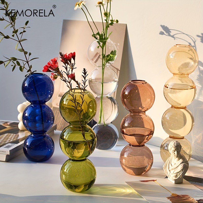 KEMORELA Set of 2 Ball-Shaped Glass Vases Amber Decorative Vases for Living Room, Tabletop & Event Decor