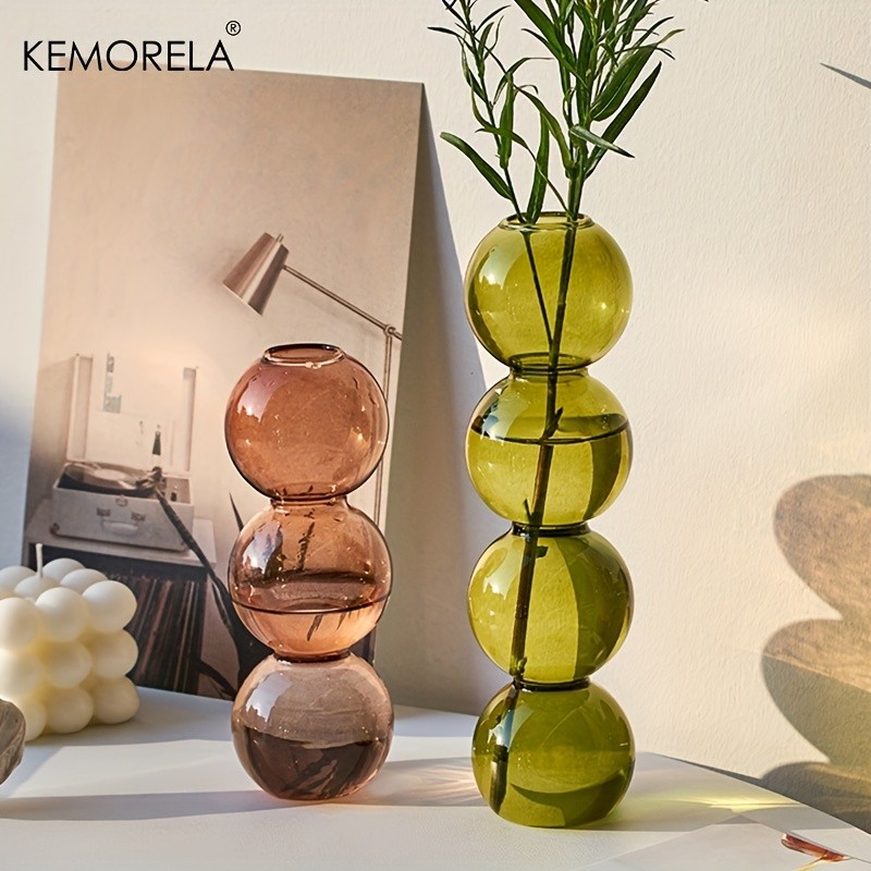 KEMORELA Set of 2 Ball-Shaped Glass Vases Amber Decorative Vases for Living Room, Tabletop & Event Decor