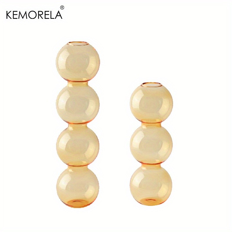 KEMORELA Set of 2 Ball-Shaped Glass Vases Amber Decorative Vases for Living Room, Tabletop & Event Decor