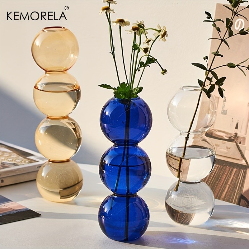 KEMORELA Set of 2 Ball-Shaped Glass Vases Amber Decorative Vases for Living Room, Tabletop & Event Decor