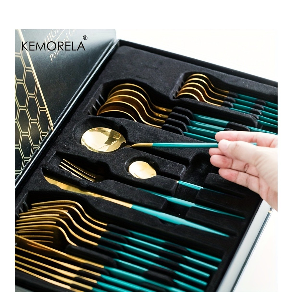 KEMORELA 24pcs Stainless Steel Utensil Collection  Premium Knife, Fork & Spoon Cutlery Set (Dishwasher-Safe)