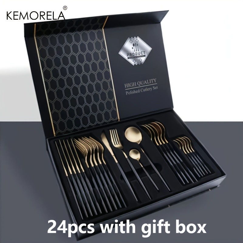 KEMORELA 24pcs Stainless Steel Utensil Collection  Premium Knife, Fork & Spoon Cutlery Set (Dishwasher-Safe)