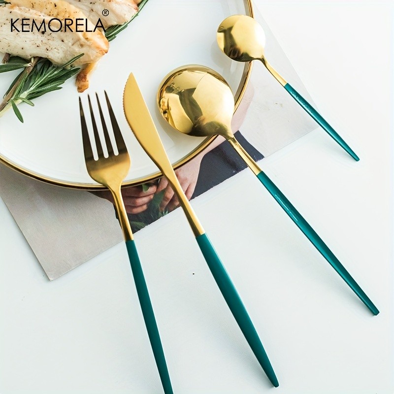 KEMORELA 24pcs Stainless Steel Utensil Collection  Premium Knife, Fork & Spoon Cutlery Set (Dishwasher-Safe)