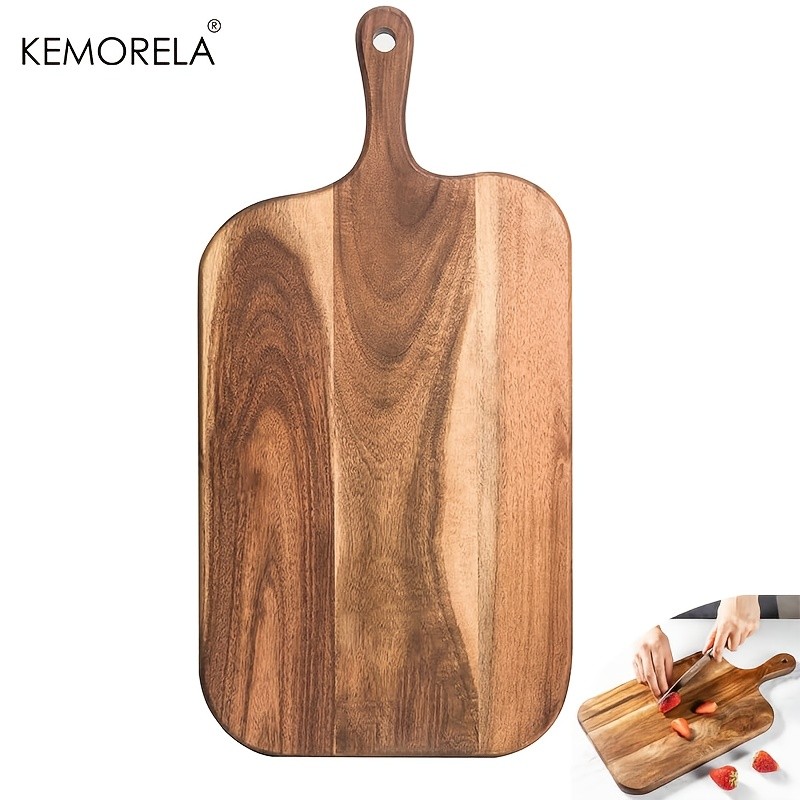 KEMORELA Acacia Wood Cutting Board with Handle  Extra Long Natural Grain Serving Board for Cheese, Charcuterie, Bread & Fruit