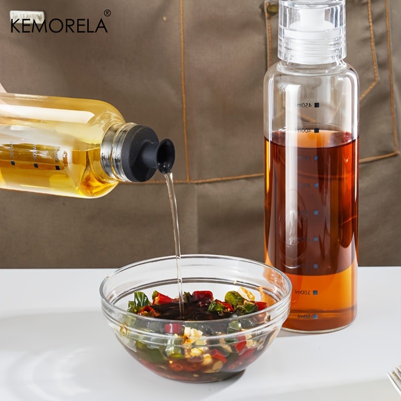 KEMORELA Graduated Glass Oil Dispenser Bottle  PVC-Free Measurement Bottle for Cooking Oil, Soy Sauce, Honey & More