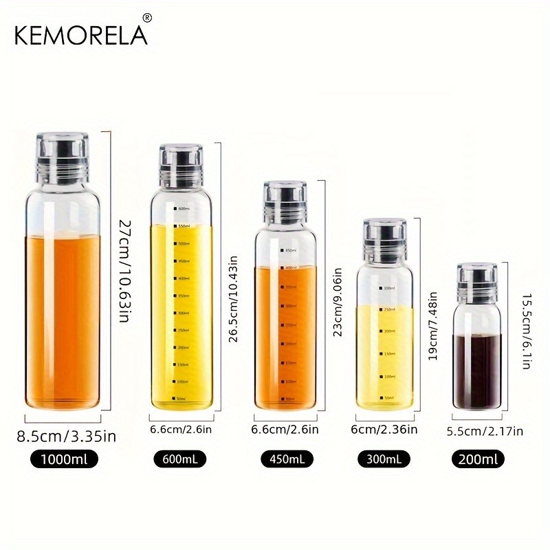 KEMORELA Graduated Glass Oil Dispenser Bottle  PVC-Free Measurement Bottle for Cooking Oil, Soy Sauce, Honey & More