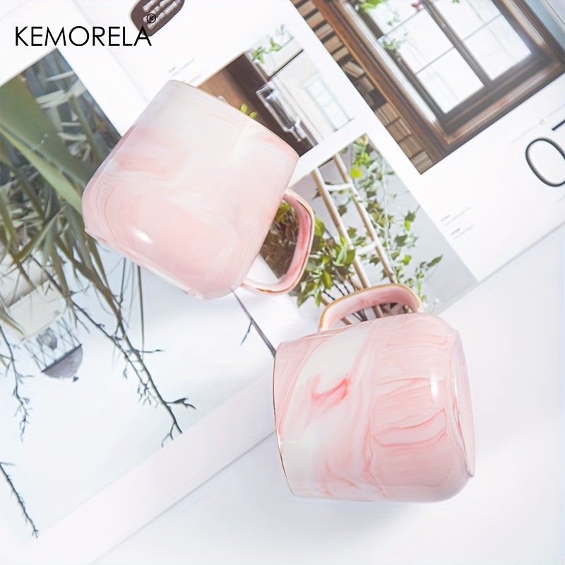 KEMORELA Golden-Trimmed Ceramic Coffee Mug (13.5oz/400ml)  Marble Texture Breakfast Cup for Coffee, Milk, Juice & Oatmeal