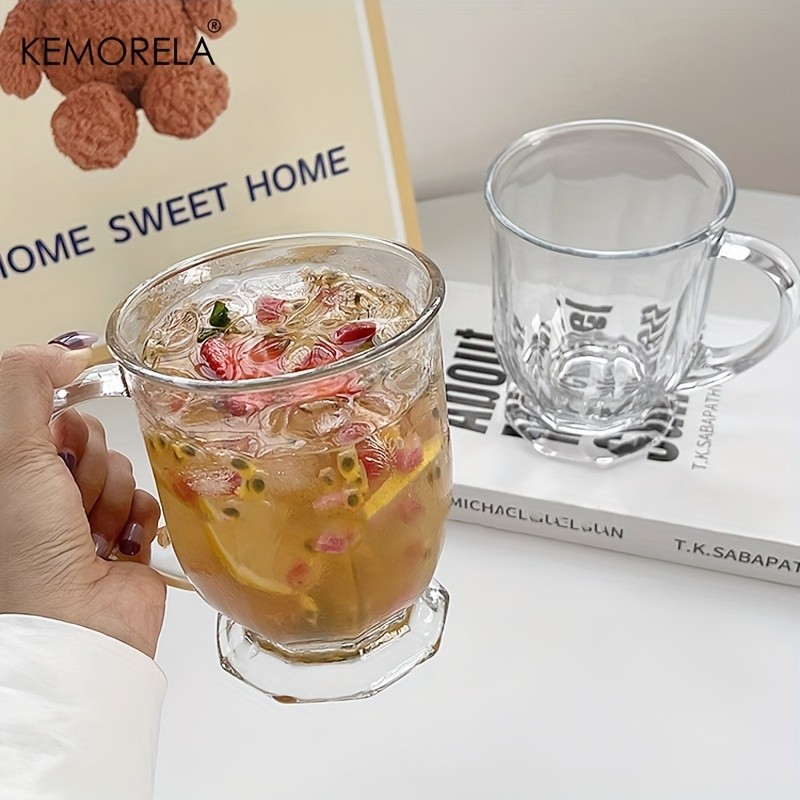 KEMORELA Large Capacity Retro Glass Cup  BPA-Free Recyclable Drinkware for Iced Tea, Juice, Coffee & Milk