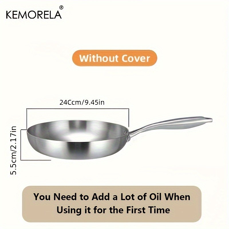 KEMORELA Nonstick Frying Pan 304 Stainless Steel Easy-Clean Skillet for Eggs, Omelettes & Everyday Cooking