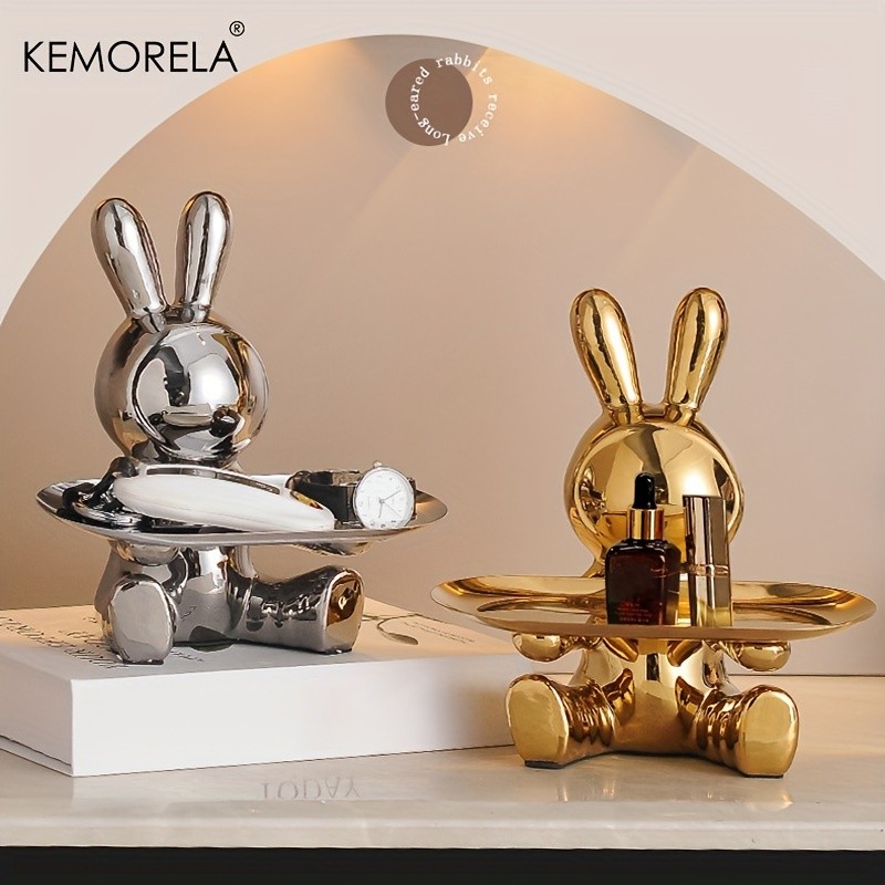 KEMORELA Rabbit Key Storage Ornament  Ceramic Figurine for Living Room, Wine Cabinet & Holiday Home Decor