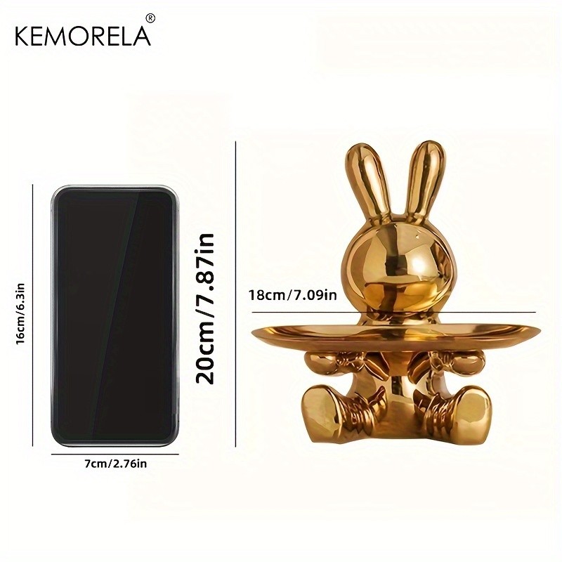 KEMORELA Rabbit Key Storage Ornament  Ceramic Figurine for Living Room, Wine Cabinet & Holiday Home Decor
