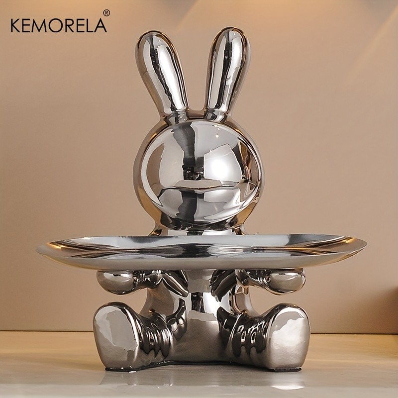 KEMORELA Rabbit Key Storage Ornament  Ceramic Figurine for Living Room, Wine Cabinet & Holiday Home Decor