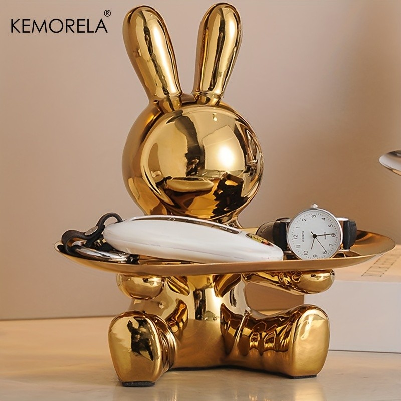 KEMORELA Rabbit Key Storage Ornament  Ceramic Figurine for Living Room, Wine Cabinet & Holiday Home Decor