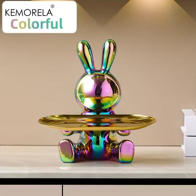KEMORELA Rabbit Key Storage Ornament  Ceramic Figurine for Living Room, Wine Cabinet & Holiday Home Decor