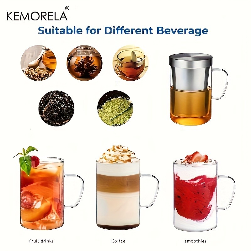 KEMORELA Heat-Resistant Borosilicate Glass Tea Mug (16.13oz) Stainless Steel Infuser & Lid for Loose Leaf Tea