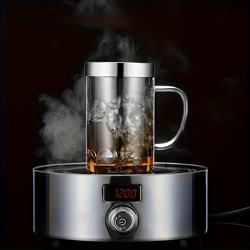 KEMORELA Heat-Resistant Borosilicate Glass Tea Mug (16.13oz) Stainless Steel Infuser & Lid for Loose Leaf Tea