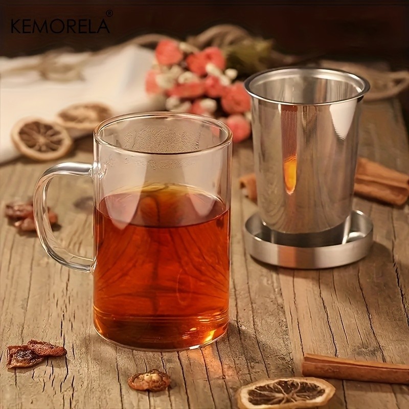 KEMORELA Heat-Resistant Borosilicate Glass Tea Mug (16.13oz) Stainless Steel Infuser & Lid for Loose Leaf Tea