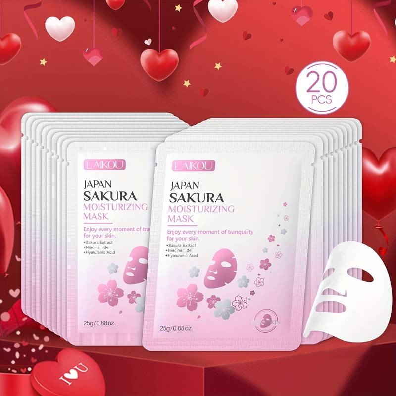 LAIKOU 20pcs Japan Sakura Sheet Mask Hydrating Cherry Blossom Mask for All Skin Types
