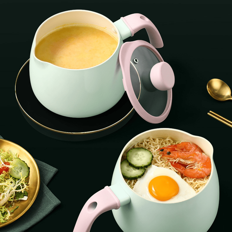 iWhale Ceramic Non-Stick 1.7QT Saucepan Skillet with Pink Handle & Glass Lid  Soft Green, PFAS-Free & Effortlessly Easy to Clean