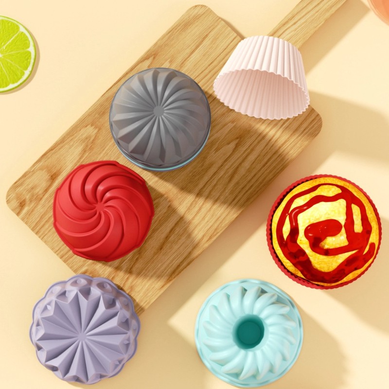 iWhale 5pcs Mini Silicone Muffin & Cupcake Molds  Non-Stick, Easy-Release Baking Cups for Perfect Holiday Desserts
