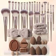 45pcs Complete Makeup Tools Set  Brushes, Sponges, Puffs, Cleaning Tool & Accessories