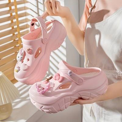 HELLO KITTY Cute Slide Sandals  Lightweight EVA Thick-Sole Slip-Ons for Teens (14+) Breathable  All-Season  Cartoon Hello Kitty Cutout  Perfect for Daily Wear, Beach & Playground