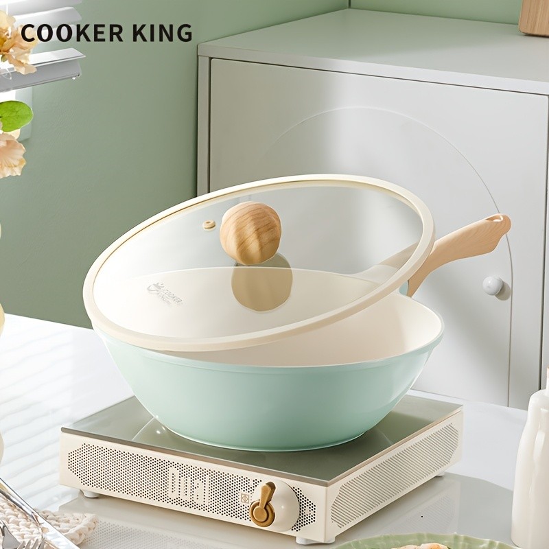 COOKER KING 28cm Titanium-Ceramic Wok with Lid  PFOA/PTFE-Free Stir-Fry Pan with Cool-Touch Handles for All NZ Cooktops