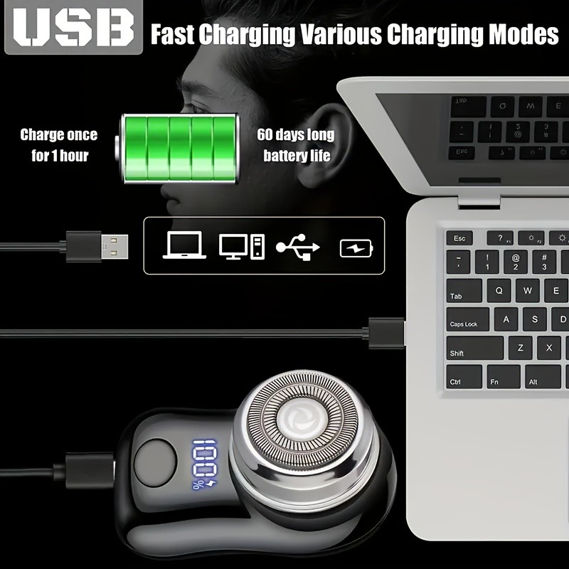 FEIYBA USB Mini Electric Shaver with LED Display  Portable Cyclone Blade Grooming for Smooth Shaving Anywhere