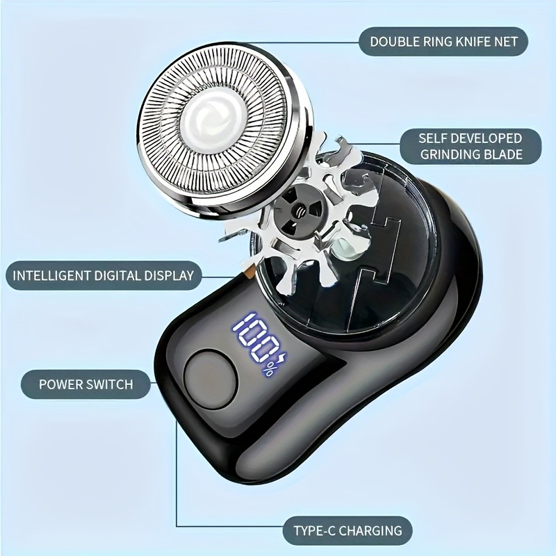 FEIYBA USB Mini Electric Shaver with LED Display  Portable Cyclone Blade Grooming for Smooth Shaving Anywhere