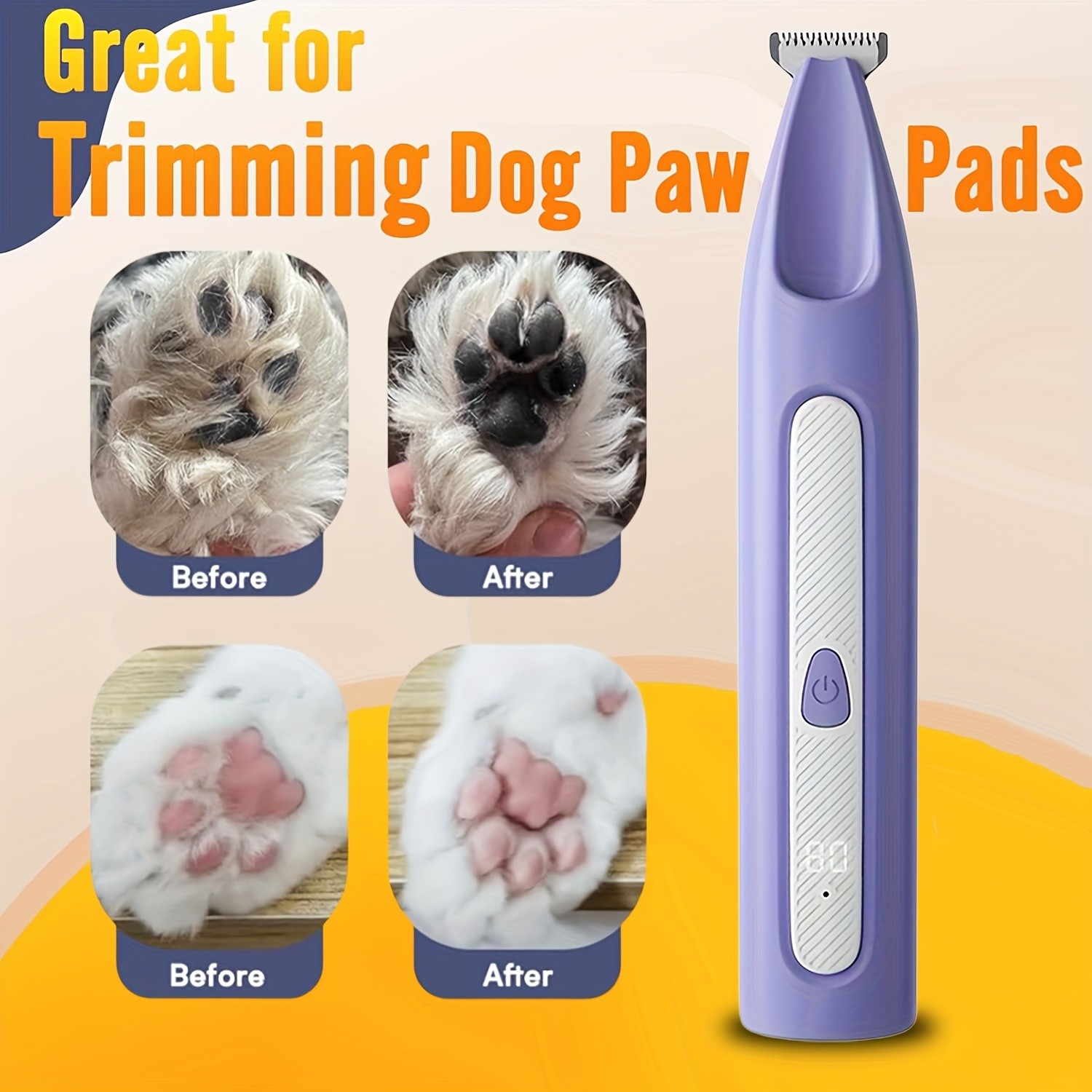 FEIYBA Cordless Pet Paw Trimmer with LED Indicator Low-Noise USB Grooming Shaver for Small Dogs & Household Pets
