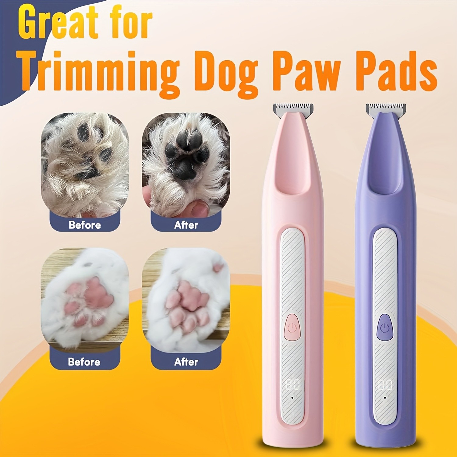 FEIYBA Cordless Pet Paw Trimmer with LED Indicator Low-Noise USB Grooming Shaver for Small Dogs & Household Pets
