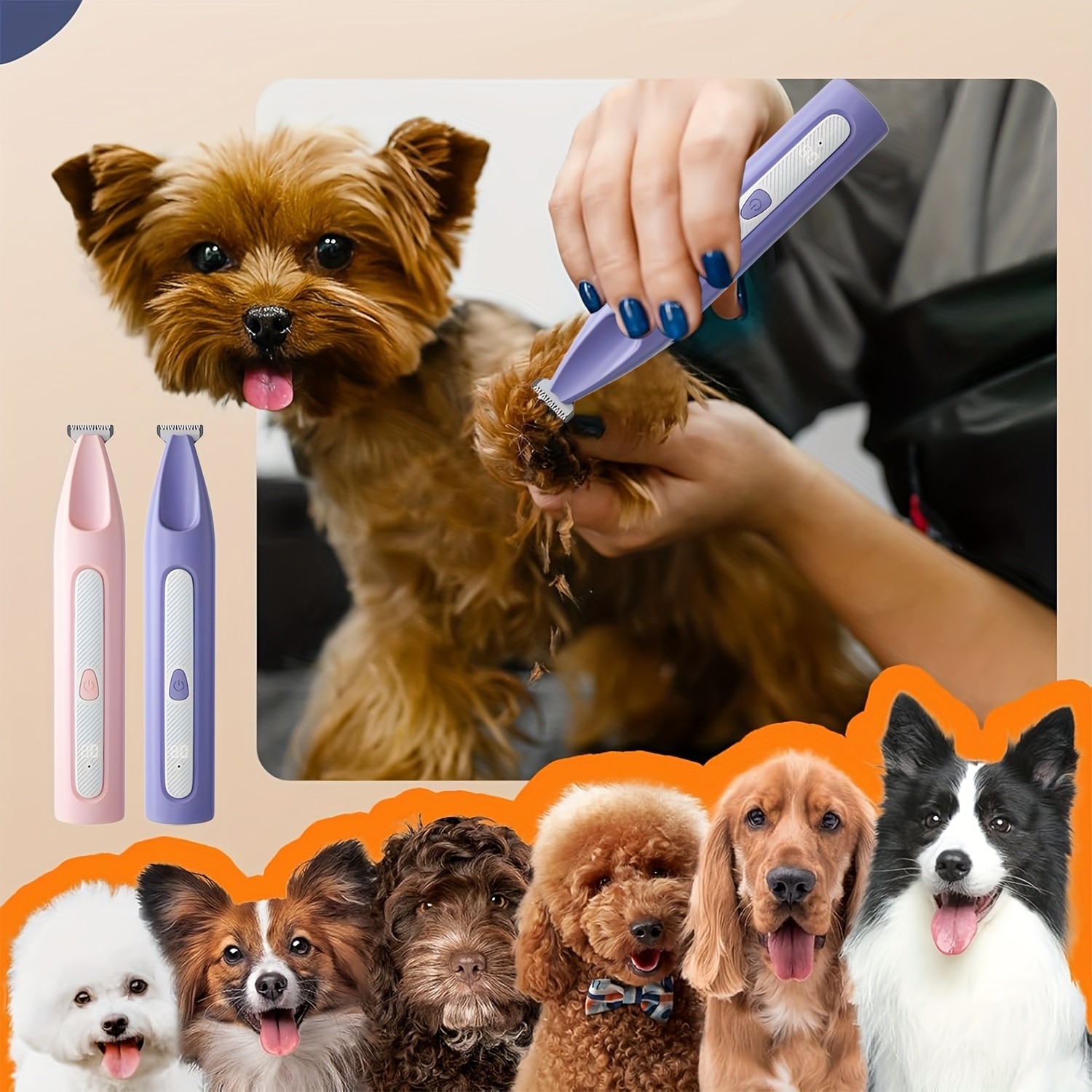 FEIYBA Cordless Pet Paw Trimmer with LED Indicator Low-Noise USB Grooming Shaver for Small Dogs & Household Pets