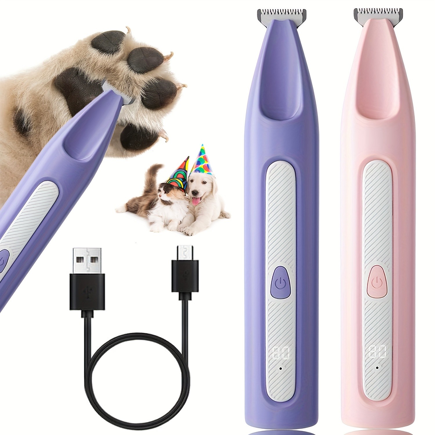 FEIYBA Cordless Pet Paw Trimmer with LED Indicator Low-Noise USB Grooming Shaver for Small Dogs & Household Pets