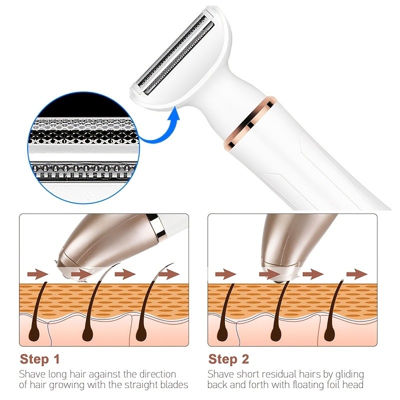 FEIYBA 4-in-1 USB Womens Hair Remover Gentle Full-Body Shaver with Multi-Head Design for Smooth Daily Grooming