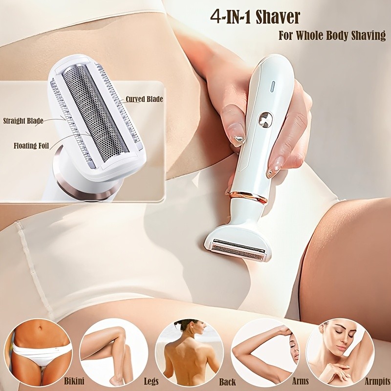 FEIYBA 4-in-1 USB Womens Hair Remover Gentle Full-Body Shaver with Multi-Head Design for Smooth Daily Grooming